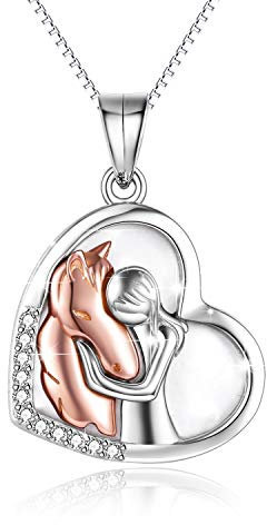 YFN Pferd Anhänger Halskette Schmuck 925 Sterling Silber Mädchen Umarmung Pferd Geschenk für Frauen Mädchen…
