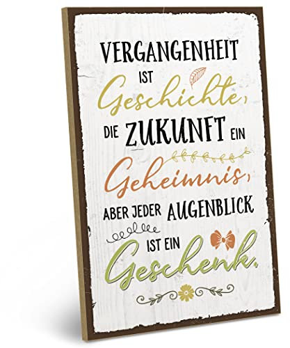 ARTFAVES® Wandbild Holzschild mit Spruch - Jeder Augenblick ist ein Geschenk - Türschild Retro Vintage Deko Bild Geschenk - Dankbarkeit, Glücklichsein