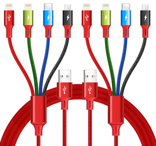 Minlu Multi CâBle de Charge Usb 4A CâBle De Charge 4 En 1 avec Adaptateur De Port Usb C/Micro Usb Pour TéLéPhone Portable/Samsung Galaxy/Google Pixel/Sony/Lg/Huawei (2Pack / 4ft)