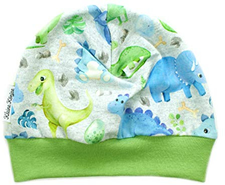 Kleine Könige Mütze Baby Jungen Beanie · Modell Dinosaurier Little Dino hellgrau, Lemon · Ökotex 100 Zertifiziert · Größe 86/92
