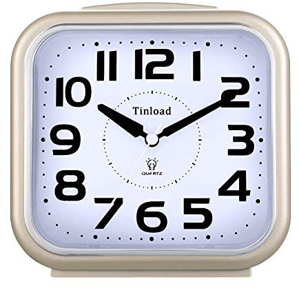 14 cm großer analoger Wecker, leise, nicht tickend, sanftes Aufwachen, Pieptöne, zunehmende Lautstärke, batteriebetriebenes Schlummerlicht und manuelles Licht, einfache Einstellung, Gold (Beste für