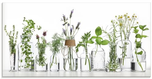 ARTLAND Spritzschutz Küchenrückwand Küche Herd Glas mit Motiv 100x50 cm Desgin Modern Kräuter Pflanzen Blumen Basilikum Lavendel Gewürze H9KE