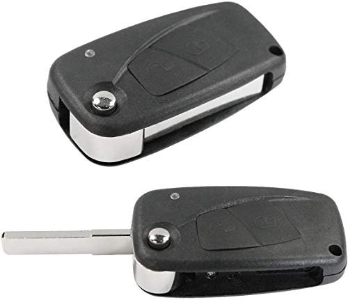 Carcasa Llave Carcasa Mando Negro 2 Teclas y Hoja Fiat Punto Stilo Panda Doblò 500 600 Ducato Bravo Brava Marea Idea chiavit Rodillos Concha Llaves Coche Repuesto Logo sin electrónica y Transponder