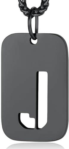 Dog Tags for Men Pendant Necklace Black Chains for Men Jewellery Mens Initial Letter Necklace Dogtag Chain J Necklace