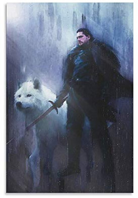 haocaitou Jon Snow The White Wolf Game Leinwand-Kunst-Poster und Wand-Kunstdruck, modernes Familienschlafzimmerdekor, 20 x 30 cm