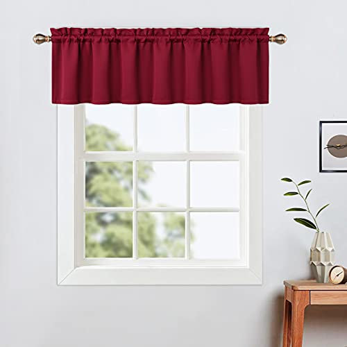 LinTimes Halbe Verdunkelungsvorhänge,Geräuschreduzierung Moderne Half Cafe Küchenvorhänge Kurzer Vorhang Jalousien für kleine Fenster Rotwein 132cmx38cm(52x15 inch),1 Stück