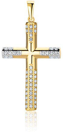 PRINS JEWELS Goldener Anhänger Kreuz 14 Karat 585 Gelbgold Mit Zirkonia Steinen Unisex