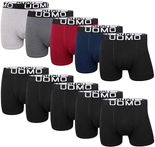 L&K Boxershorts Herren Unterhosen Männer 10er Pack aus Baumwolle Unifarben Schwarz Grau Navy 1116 C 5XL