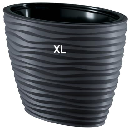 Pflanzkübel Oval mit Herausnehmbaren Einsatz Slim 3D Effekt Blumentopf (Anthrazit, XL)