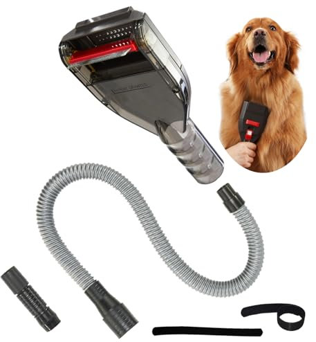 Kodahome Pet Shedding Brush Vacuum Attachment, Grooming Tool Kit for Most Vacuums, Dog Hair Deshedding Groomer with Extension Hose & Universal Adapters