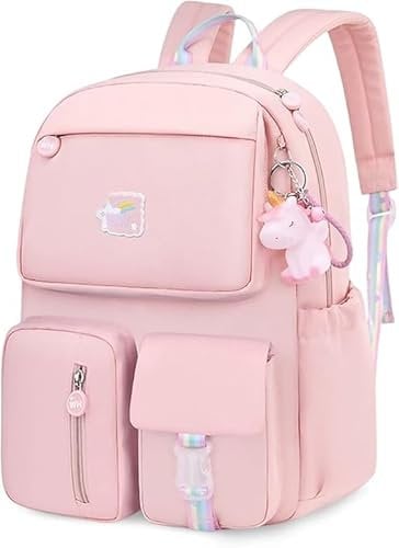 ZLLOO Rainbow Preschool Backpack Waterproof School Backpack Little Kid Book Bag for Teens Girls Gift (Pink) 41*30*12cm