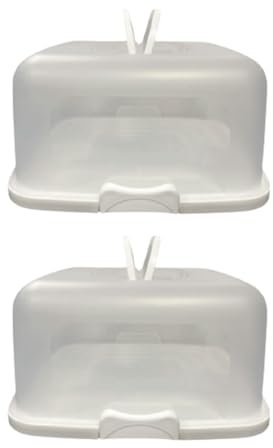 St@llion Plastic Large Square Cake Carrier with Lid Carry Handle and Easy Locking, Storage Container Lockable, Christmas Cookie Box, Trick-or-Treat 35 cm x 15 cm (Pack of 2)
