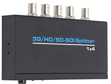 S114 SDI Splitter 1 In 4 Out, BNC Video Splitter Box Koaxialer Verteilerverstärker, Digitaler SDI Dispenser Unterstützt SD SDI HD SDI 3G SDI Bis zu 1320 Fuß AC(Schwarz)