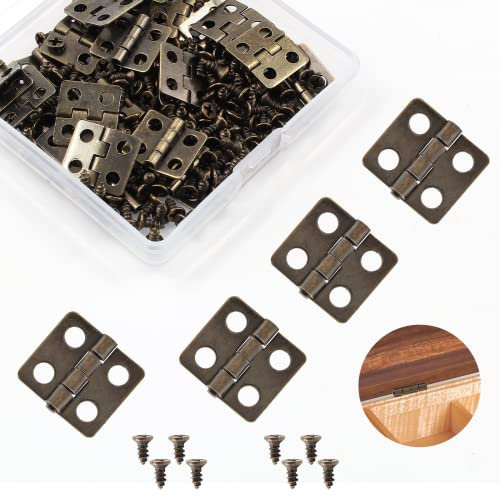 LifCratms 50 Pcs Mini Hinges, 13 x 12 mm Antique Bronze, Copper Plated, Miniature, Retro, Iron, Surface Mount Hinges with Screws for Wooden Box Crafts, Jewelry Box, Chest, Cabinet, DIY