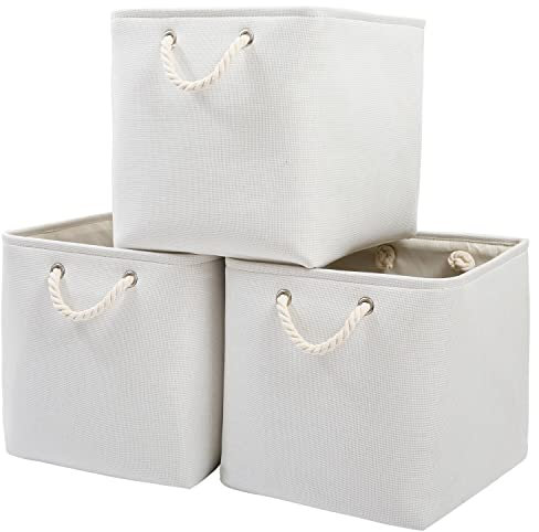 Mangata Aufbewahrungsbox Stoff,33 x 38 x 33 cm Großer Aufbewahrungskorb, Korb Aufbewahrung für Schrank, Regal,Kleidung(Weiß, 1 Pack)