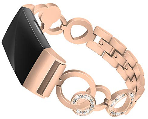 ZUZIS Bling Strap Kompatibel Mit Fitbit Charge 4 / Charge 3, Metall-Edelstahl-Armband, verstellbares Uhrenarmband, Ersatz-Zubehör, Armband, Kette, Armband,1