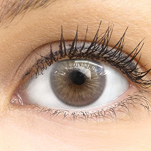 Glamlens lentilles de couleur grises naturelles colorées très haute opacité Garda Gray + étuis à lentilles de contact I 1 paire (2 pièces) I DIA 14,00 I sans correction I 0,00 Dioptries
