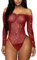 RSLOVE Damen Bodysuit Fischnetz mit Strass-Verzierung Overall Catsuit Burgundisch Einheitsgröße
