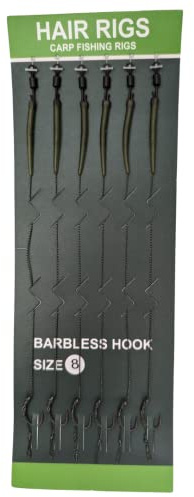 6‑Pack Barbless Hair Rig Set – Size 4 / 6 / 8 – Ready‑Tied Curved‑Shank Hooks with Anti‑Tangle Braided Line & Boilie Bait Stops + QC Swivel – Carp Fishing Terminal Tackle