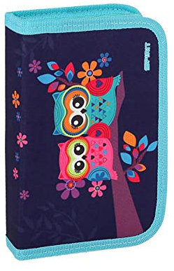 itenga Federmappe Schüleretui Federmäppchen Schulmäppchen - 1-Zipper - Gefüllt 28-teilig für Jungen und Mädchen (Eule)