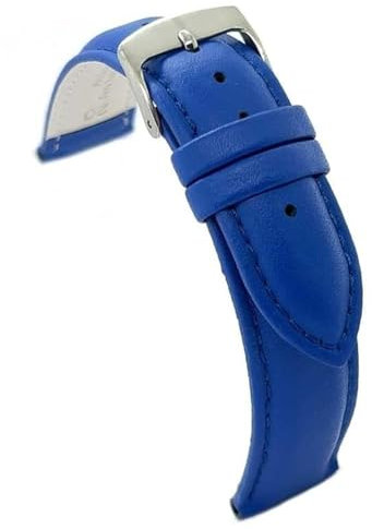 diloy Lederarmband für klassische Uhr – Glattes Rindsleder mit Nähten, gepolstert, Edelstahlschließe – Größen 8mm, 10mm, 12mm, 14mm, 16mm, 18mm, 19mm, 20mm, 22mm, 24mm 302 Blau 12mm