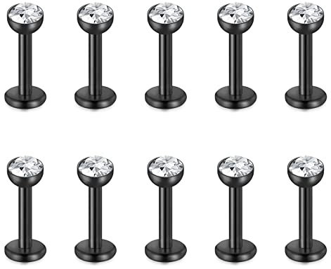 Funseedrr 10er 1.2mm Edelstahl Lippenpiercing Labret Stecker Set 6mm Silber Tragus Helix Piercing Schmuck
