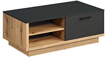 trendteam smart living - Synnax - Couchtisch - Anthrazit/Evoke Eiche - Kaffeetisch mit 4 offenen Fächern und 2 Klappen - (BxHxT) 110 x 42 x 60 cm - Sofatisch auf einem Sockel - kratzfest