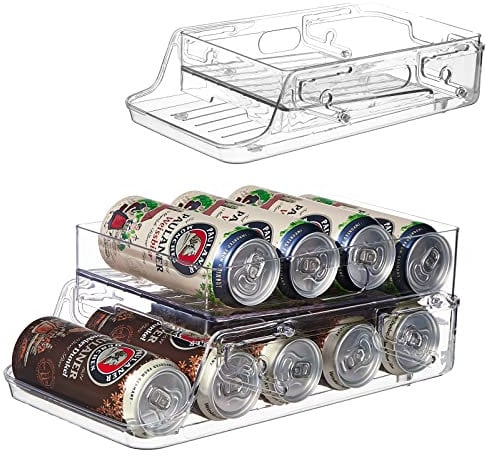GLAMFORT Rolling Fridge Can Dispenser, Foldable Double-Layer Beer Can Holder Drink Organiser for Fridge Kitchen Cupboard Pantry Countertop, 500ML Beer Soda Pop Cans Storage