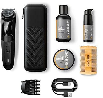 Das MANSCAPED® The Beard Hedger® Advanced Kit enthält unseren Präzisions-Bart- und Schnurrbartschneider, feuchtigkeitsspendendes Shampoo, weichmachenden Conditioner, Öl und Gesichtshaarkamm