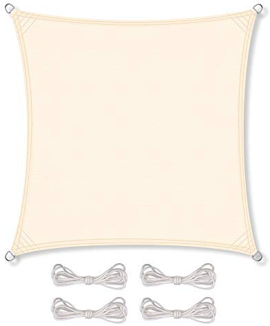 CelinaSun Sonnensegel inkl Befestigungsseile Basic Quadrat 4 x 4 m cremeweiß Sonnenschutz wasserabweisend