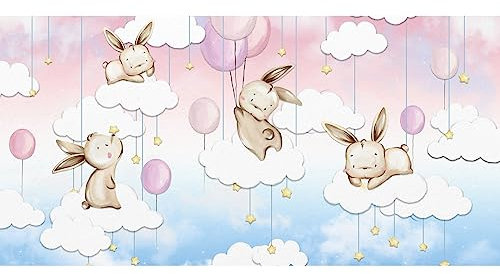 HUBDECO Schutzunterlage für den Schreibtisch - Schützt Schreibtisch vor Kratzern und Schäden - Langlebig, Hitzebeständig - Pflegeleicht, Wasserfest - Mauspad - 120x60cm - Kaninchen auf einer Wolke
