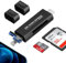 SD/Micro SD Card Reader for iPhone, 3 Ports Memory Card USB Adapter, Light-ning/USB C 3.0/USB A 2.0 Port, Compatible with iPhone, MacBook Pro, Air, iPad Pro, Galaxy, No App Required Plug and Play