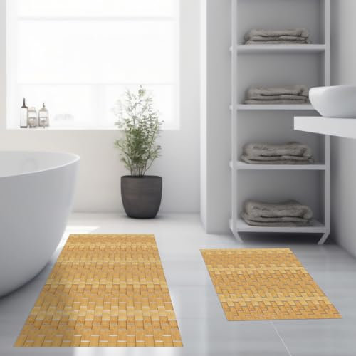Barydat 2 Stück Rutschfeste Bambus Badematte Badewanne Duschmatte Boden Holz Teppich Wasserdicht Holzteppich Badematte für Badezimmer Zubehör Spa Küche Outdoor, 40,6 x 121 cm
