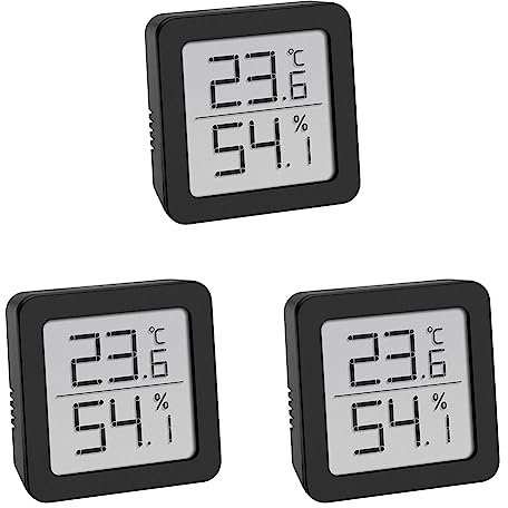 TFA Dostmann Digitales Thermo-Hygrometer, zur Raumklimakontrolle, klein und handlich, schwarz, (L) 61 x (B) 20 x (H) 61 mm (Packung mit 3)