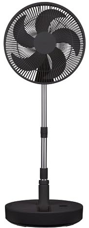 electriQ 12-inch Rechargeable and Foldable Black DC Pedestal Fan - Quiet Operation for Versatile Indoor and Outdoor Comfort