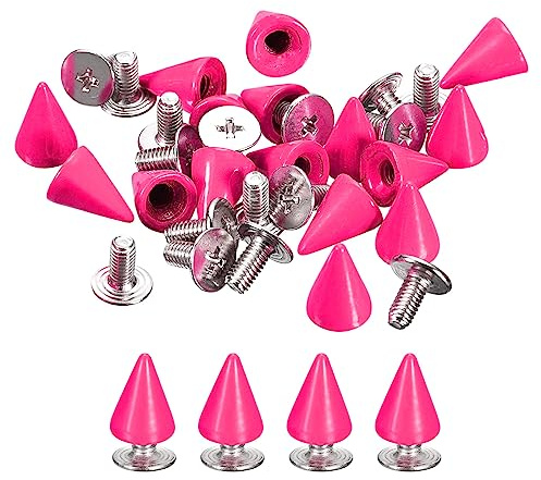 QUARKZMAN Pernos Prisioneros de Cono 50 Kits, 7x10mm Tacos y Espigas, Remache Roscada Espalda de Metal para Ropa Cinturones Bolsas Zapatos Artesanía Cuero DIY, Rosado Rojo