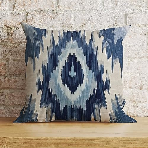 Zyadsinoudor Kissenbezug im asiatischen Stil, blau-grau, Ikat-Kissenbezüge, Chinoiserie, 50,8 x 50,8 cm, dekoratives Kissen, Heim, Baumwollleinen, Retro, rustikale Kissenbezüge für Bauernhaus,
