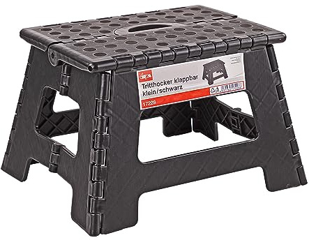 DEMA Kunststoff Tritthocker Klappbar Höhe 22 cm Schwarz Traglast 120 kg