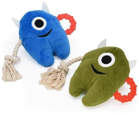 Onmygogo Grand Chien grincement Jouet à mâcher, Jouet en Peluche pour Chien agressif mâcheur Durable Tire - Bouchon pour Chiot Jouet Monstre pour Petite, Moyenne, Grande Race (2 Ensembles Bleu+Vert)