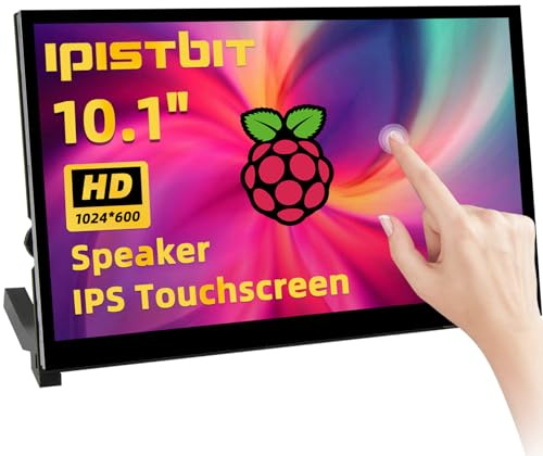 iPistBit Pantalla Raspberry Pi, 10,1 Pulgadas Monitor Táctil, IPS 1024×600, Altavoces Duales Integrados, Monitor Portátil HDMI Compatible con Raspberry Pi 5/4/3/Zero, Sin Controladores