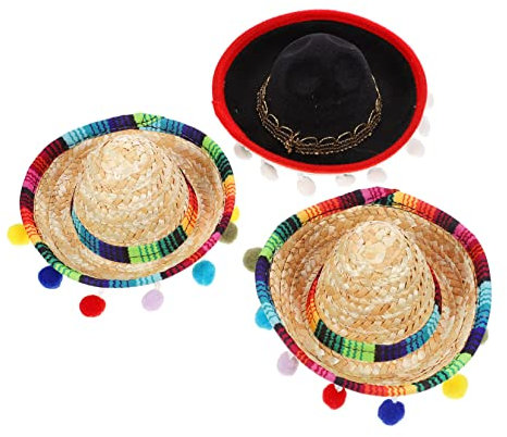 Holibanna 3st Festival-haarreifen Mexikanische Themendekorationen Mexikanisches Sombrero-stirnband Cinco De Mayo Stirnband Fiesta-sombrero Sombrero-kopfbedeckung Kind Hut Mexiko Hölzern