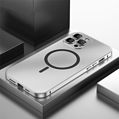 MVVKKY Metal Bumper Aluminium Frame Magnetic Case For iPhone 12 13 14 Pro Max Wireless Charging Lens Glass Protective Cover,Magnetic Sikver,For iPhone 13