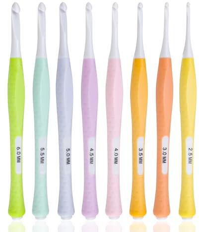 HERKINDNESS Crochet Hooks Set, 8 Pieces Crochet Set for Beginners 14.5 cm, Crochet Hooks Silica Gel Ergonomic, Comfortable to Hold for Knitting Projects for Beginners and DIY Soft Toys