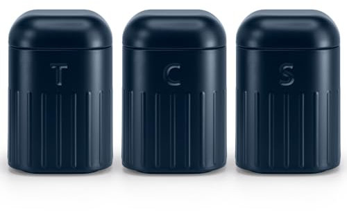 EHC Set of 3 Airtight Tea, Coffee & Sugar Food Storage Canisters Jars Set,Containers, Navy Blue