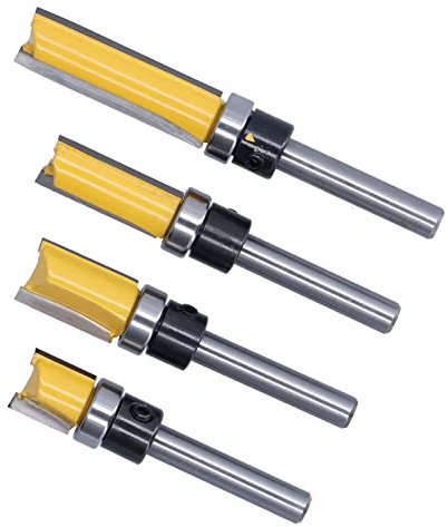 4-teiliges Trim-Scharnier-Fräser-Bit, Lager-Flush-Trim-Scharnier-Stemmfräser, Plunge-Fräser, 1/4-Zoll-Schaft-Vorlage, Flush-Trim-Fräser