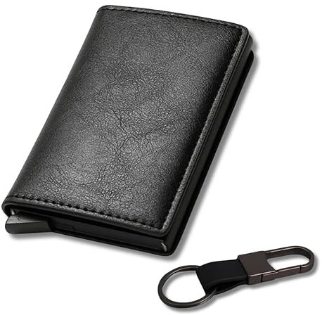 Nenuska Porte Carte en Cuir PU avec Protection RFID. Portefeuille pour Homme Et Femme avec Porte-clés Elegant. Idée Cadeau Homme Original. Accessoires Homme. (Noir)