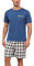 Ekouaer Pyjama Homme Court Vetements De Nuit Ensembles Manche Courte Pantalon Courts avec Poche, Bleu/Carreaux, L