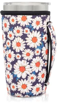 AJLTPA Manchons isothermes en néoprène compatibles avec les gobelets de 591 ml, YETI Rambler de 591 ml, SUNWILL, RTIC, Trenta, la plupart des tasses à café glacées (marguerite)