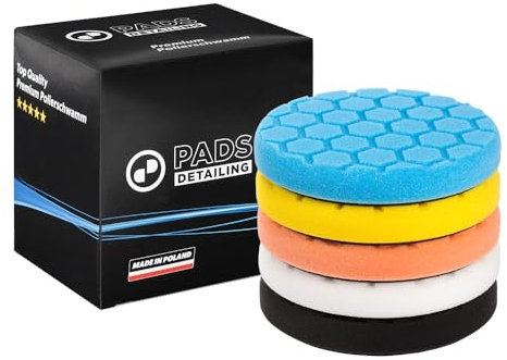 DETAILINGPADS 5er Polierpads Set 150mm Propeller Polierschwamm Set | Polierpad Hervorragende Wärmeableitung | Polierset Klett Polieraufsatz Akkuschrauber | Polier Pads (HEX Logic)