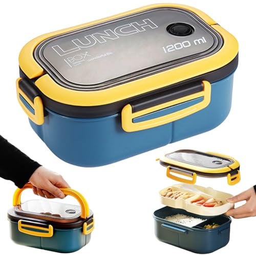 FZYCOM Lunch Box, Boîte à Déjeuner, Boîtes Bento avec Fourchette et Compartiments 1200ml, Anti-Fuite Lunchbox avec Couverts, Convient pour Micro-onde Lave-vaisselle, École Pique-Nique Travail (Bleu)